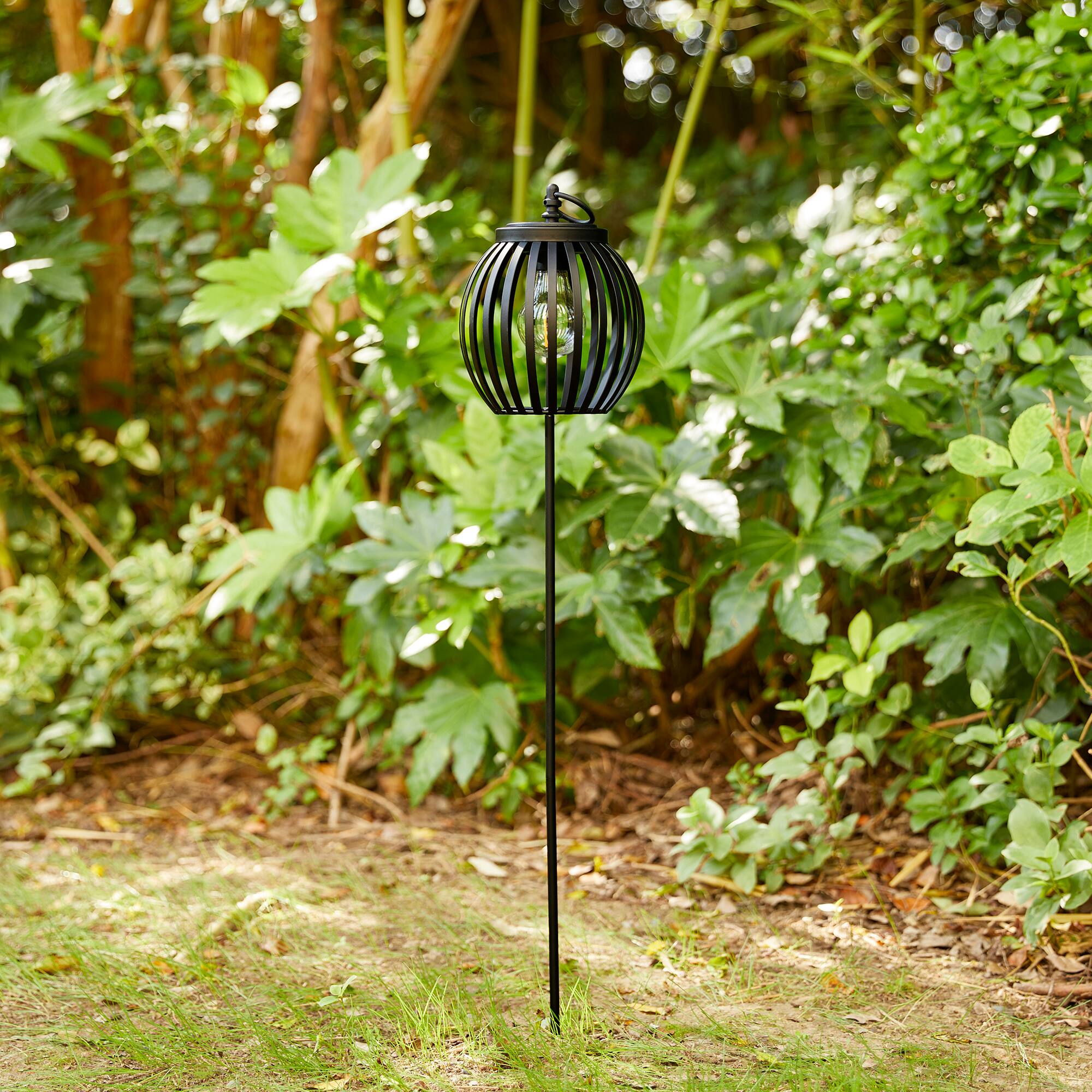 Glitzhome® 32.25" Black Metal Stripes Solar Powered Outdoor Lantern